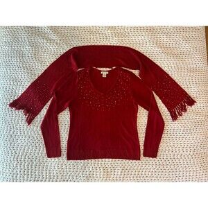 Rebecca Malone LARGE Sweater Knit Set Long Sleeve w Detachable Scarf Rhinestone